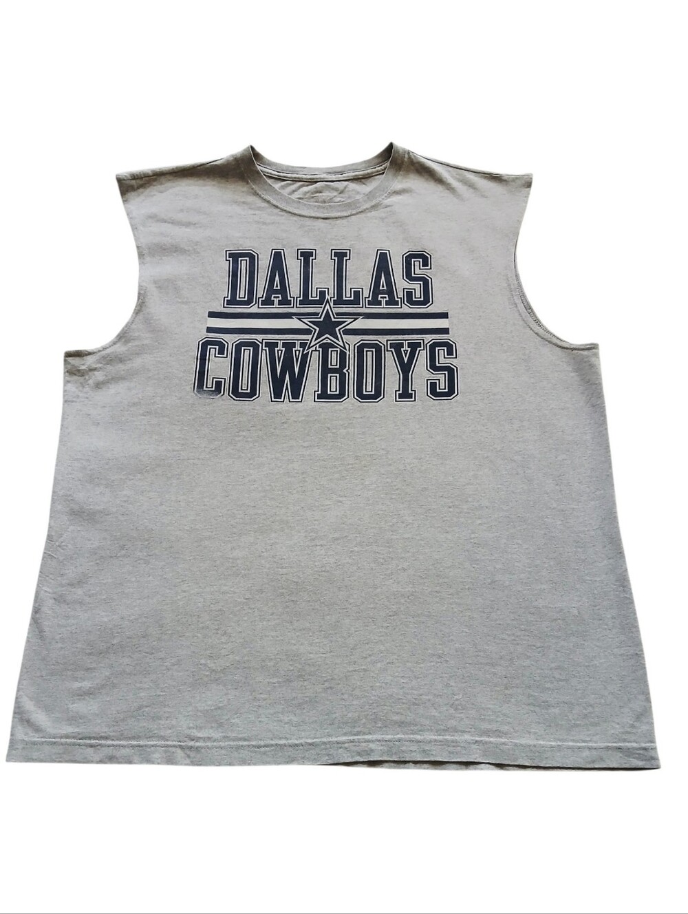 NFL Dallas Cowboys Authentic Men's Size XL Light Gray Tank Top with Navy Print